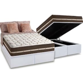 Cama Box Baú Queen: Colchão Molas Anjos Superlastic Classic + Base CRC Courano White(158x198)