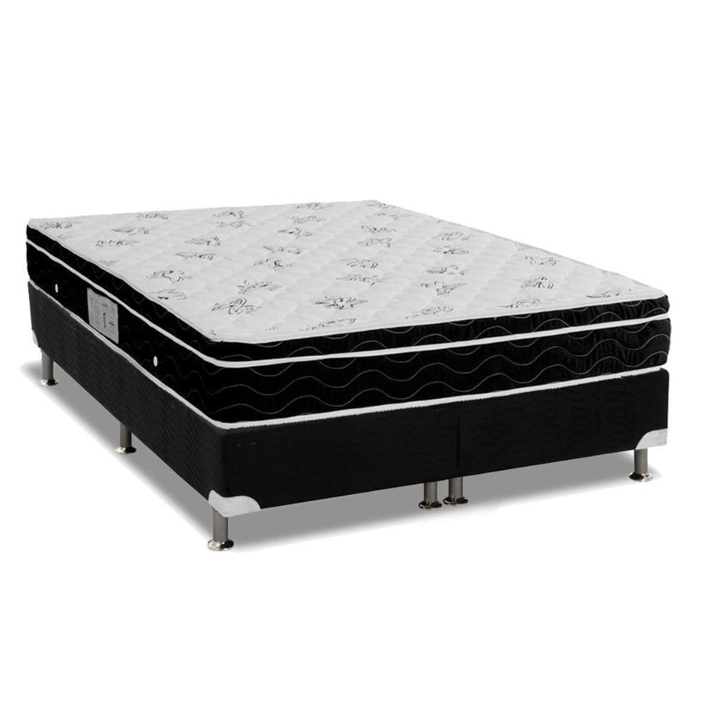 Cama Box Queen: Colchão Molas Bonnel Ortobom Nanolastic Physical Spring + Base CRC Suede Black(158x198)