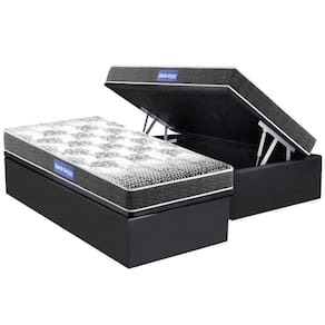 Cama Box Baú Solteiro: Colchão Espuma Probel D20 Guarda Costas Resistente Black + Base CRC Suede Gray(88x188)