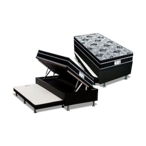 Cama Box Baú c/Auxiliar Solteiro: Colchão Molas Probel Prolastic ProDormir Born Black + Base CRC Courano Black(88x188)
