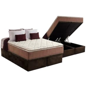 Cama Box Baú Queen: Colchão Anatômico Anjos D28 / AG65 Star Pillow Top + Base CRC Suede Brown(158x198)