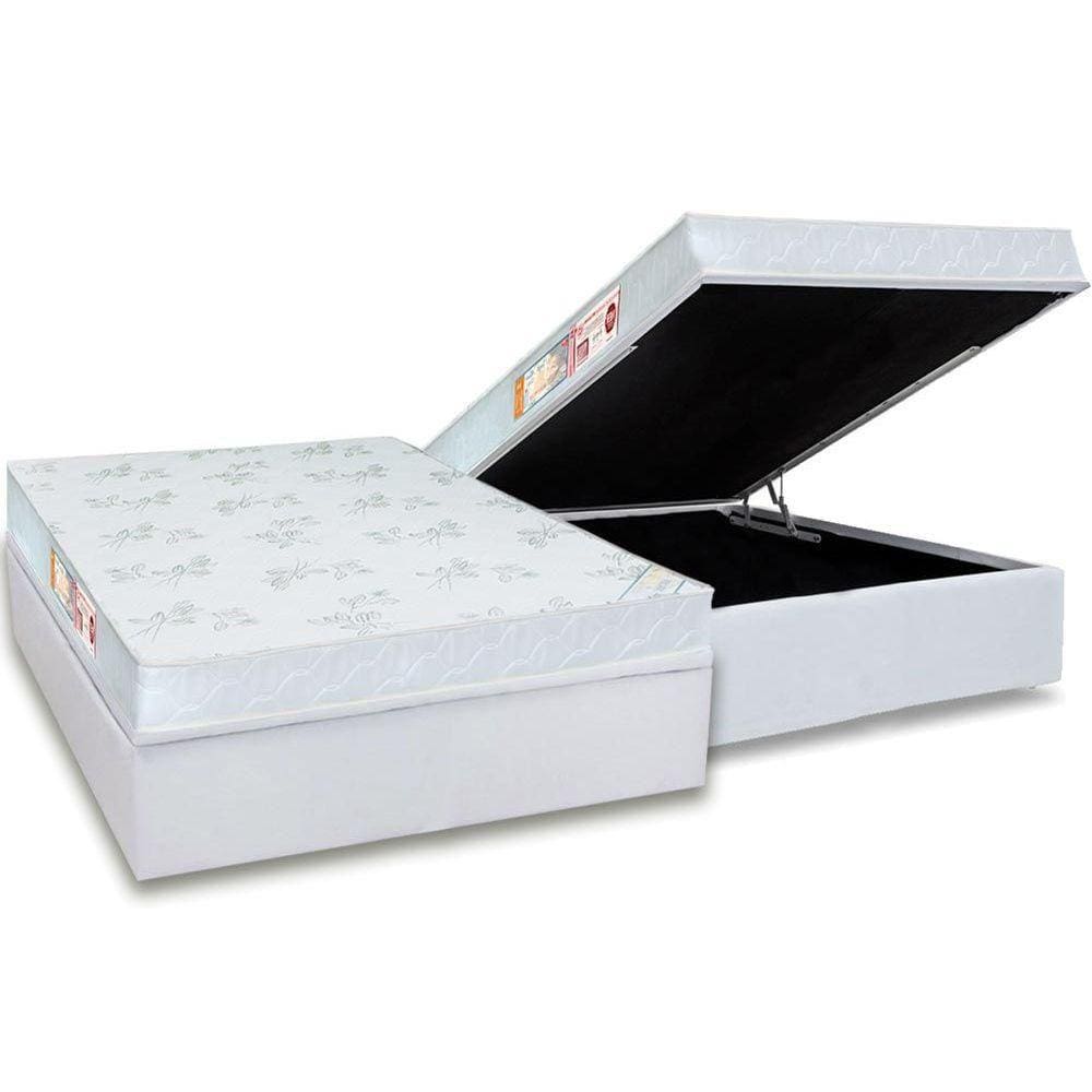 Cama Box Baú Casal: Colchão Espuma D33 Castor Sleep Max Relax + Base CRC Courano White(138x188)