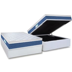 Cama Box Baú Casal: Colchão Molas Probel Prolastic ProDormir Blue + Base CRC Courano White(138x188)