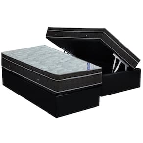 Cama Box Baú Solteiro: Colchão Molas Bonnel Ortobom Nanolastic Light + Base CRC Courano Black(88x188)