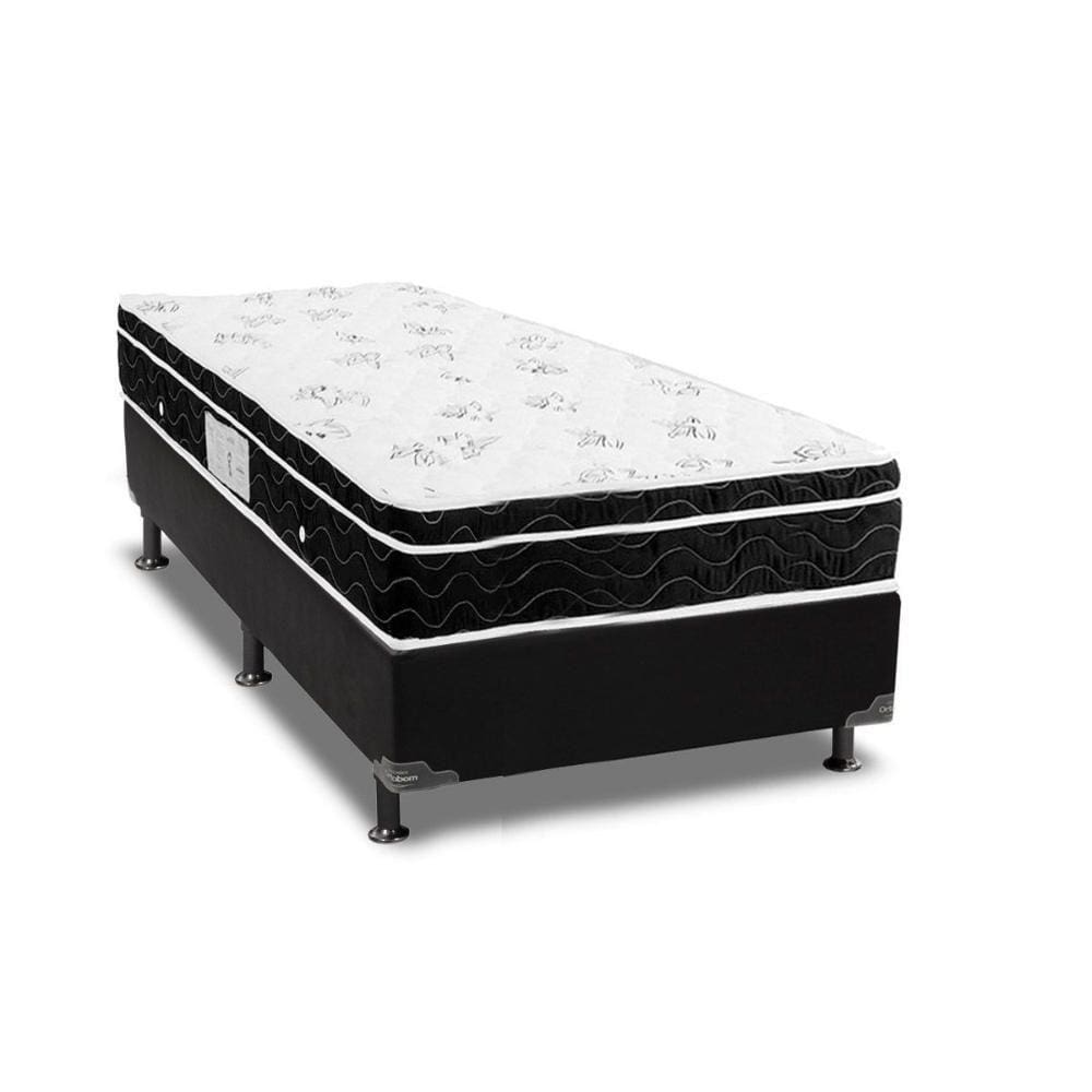 Cama Box Solteiro: Colchão Molas Bonnel Ortobom Nanolastic Physical Spring + Base CRC Courano Black(88x188)