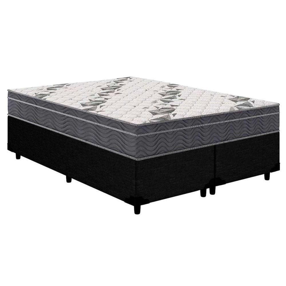Cama Box Queen: Colchão Anatômico Ortobom D33/EP Airtech 100 + Base CRC Courano Black(158x198)