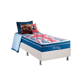 Cama Box Solteiro: Colchão Molas Anjos Superlastic London + Base CRC Courano White(88x188)