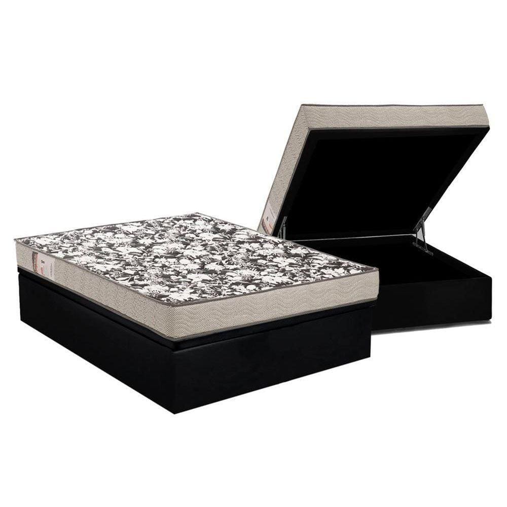 Cama Box Baú Casal: Colchão Espuma Ortobom D26 Physical Ultra Resistente + Base CRC Courano Black(138x188)