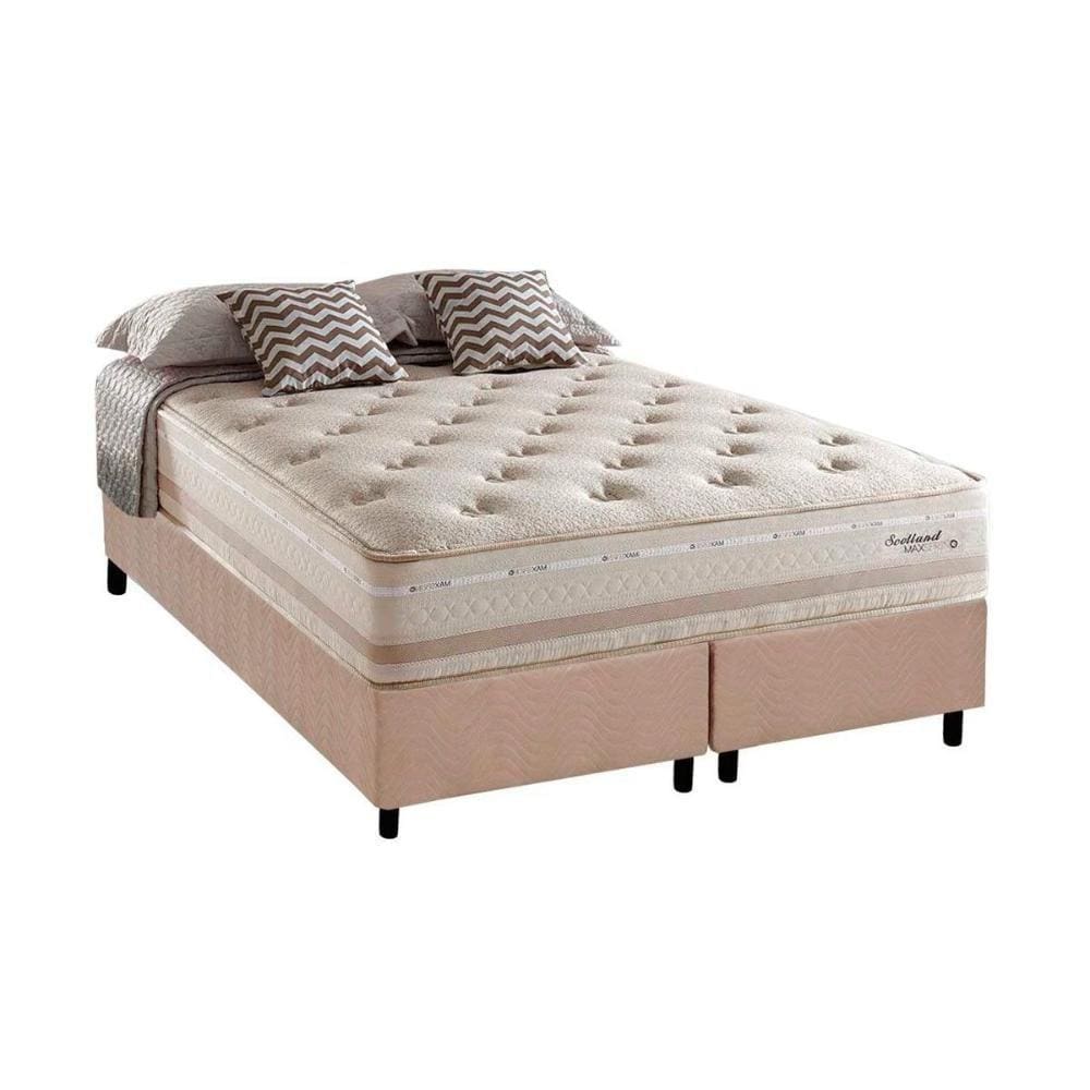 Cama Box Queen: Colchão Molas Herval Maxspring Scotland + Base CRC Suede Clean(158x198)