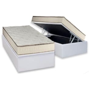 Cama Box Baú Solteiro: Colchão Molas Luckspuma Bonnel Montreal Spring + Base CRC Courano White(88x188)
