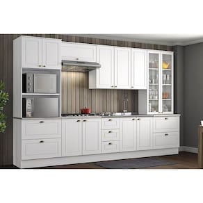 Cozinha Modulada Henn Americana 8 Peças (2 Armários + 2 Balcões + 2 Paneleiros + 2 Complementos) C8P01 Branco