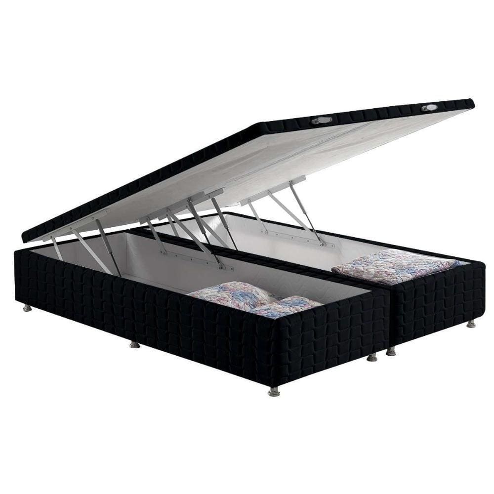 Cama Box Baú Universal King Bordado Black (193x203x35) - Anjos