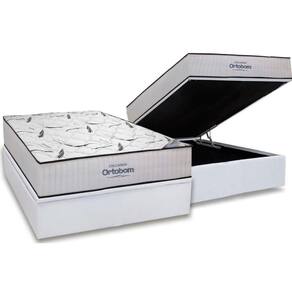 Cama Box Baú Casal: Colchão Espuma Ortobom High Foam + Base CRC Courano White(138x188)