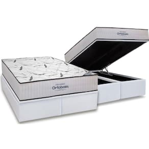 Cama Box Baú King: Colchão Espuma Ortobom High Foam + Base CRC Courano White(186x198)