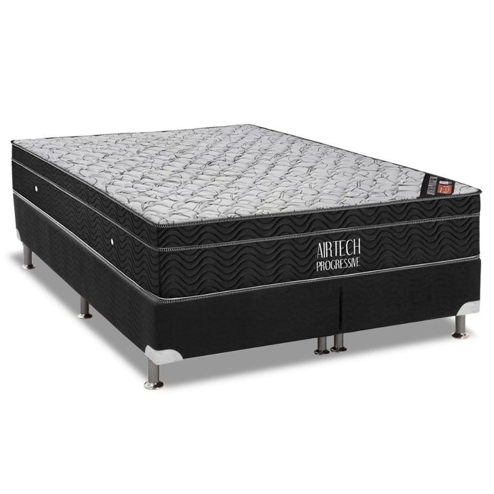 Cama Box Queen: Colchão Molas Bonnel Ortobom Nanolastic Airtech Progressive + Base CRC Suede Black(158x198)