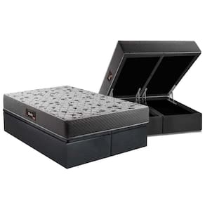 Cama Box Baú Queen: Colchão Espuma Herval D28 Black Double Face + Base CRC Suede Gray(158x198)