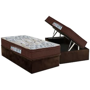 Cama Box Baú Solteiro: Colchão Anatômico Ortobom D45 / EP ISO 150 Mega Firme + Base CRC Suede Brown(88x188)