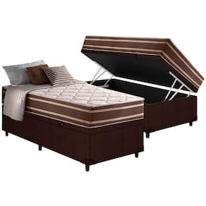 Cama Box Baú Solteiro: Colchão Molas Anjos Superlastic Duo Sono + Base CRC Courano Brown(88x188)