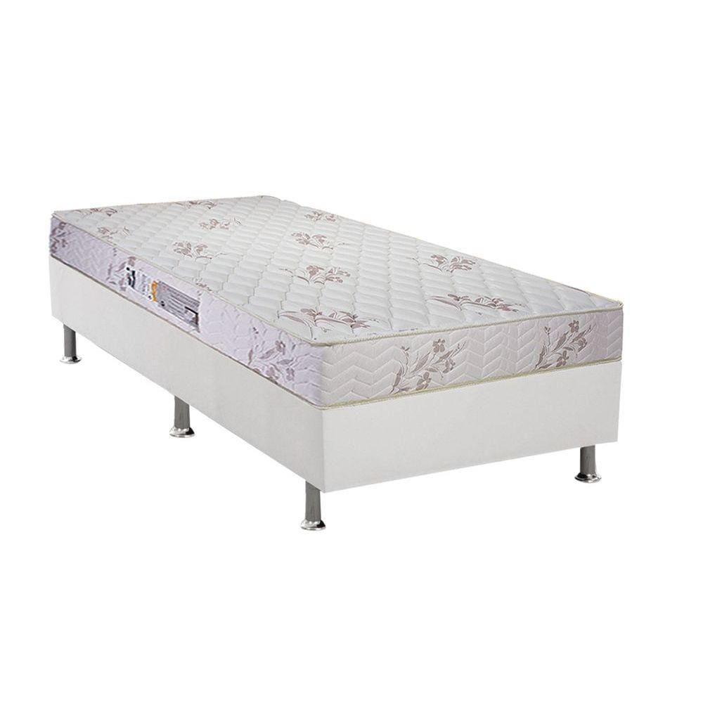 Cama Box Solteiro: Colchão Espuma D45 Luckspuma Gran Luck Floral Pró Saúde + Base CRC Courano White(88x188)