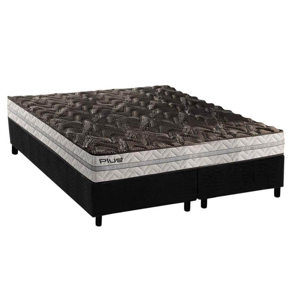 Cama Box Baú King: Colchão Espuma D33 Paropas Pasquale Plus Euro Pillow + Base CRC Suede Grey(193x203)