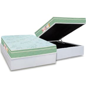 Cama Box Baú Casal: Colchão Espuma D33 Castor Sleep Max Euro Pillow + Base CRC Courano White(138x188)