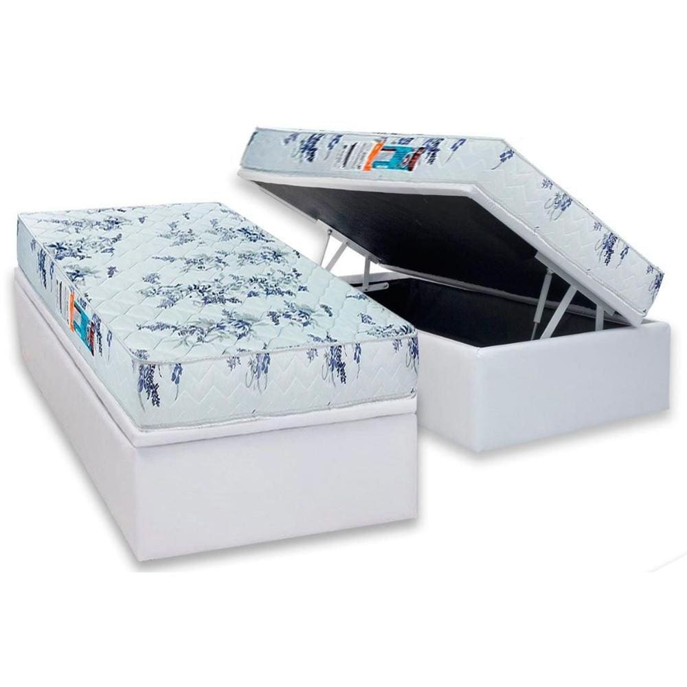 Cama Box Baú Solteiro: Colchão Espuma Luckspuma D28 Celebrity Pro + Base CRC Courano White(88x188)