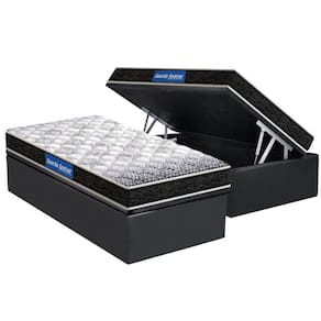 Cama Box Baú Solteiro: Colchão Espuma Probel D23 Guarda Costas Super Resistente + Base CRC Suede Gray(88x188)