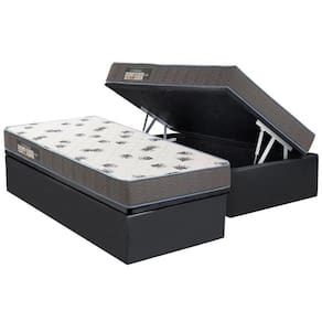Cama Box Baú Solteiro: Colchão Espuma D33 Ortobom Light Saúde + Base CRC Suede Gray(88x188)