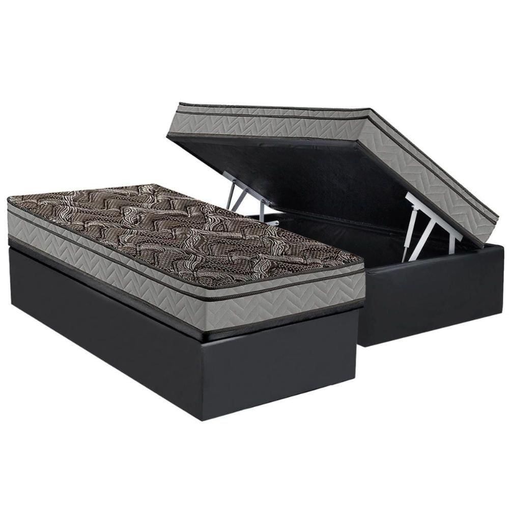 Cama Box Baú Solteiro: Colchão Anatômico Paropas D28 / EP Confort Firme + Base CRC Suede Gray(88x188)