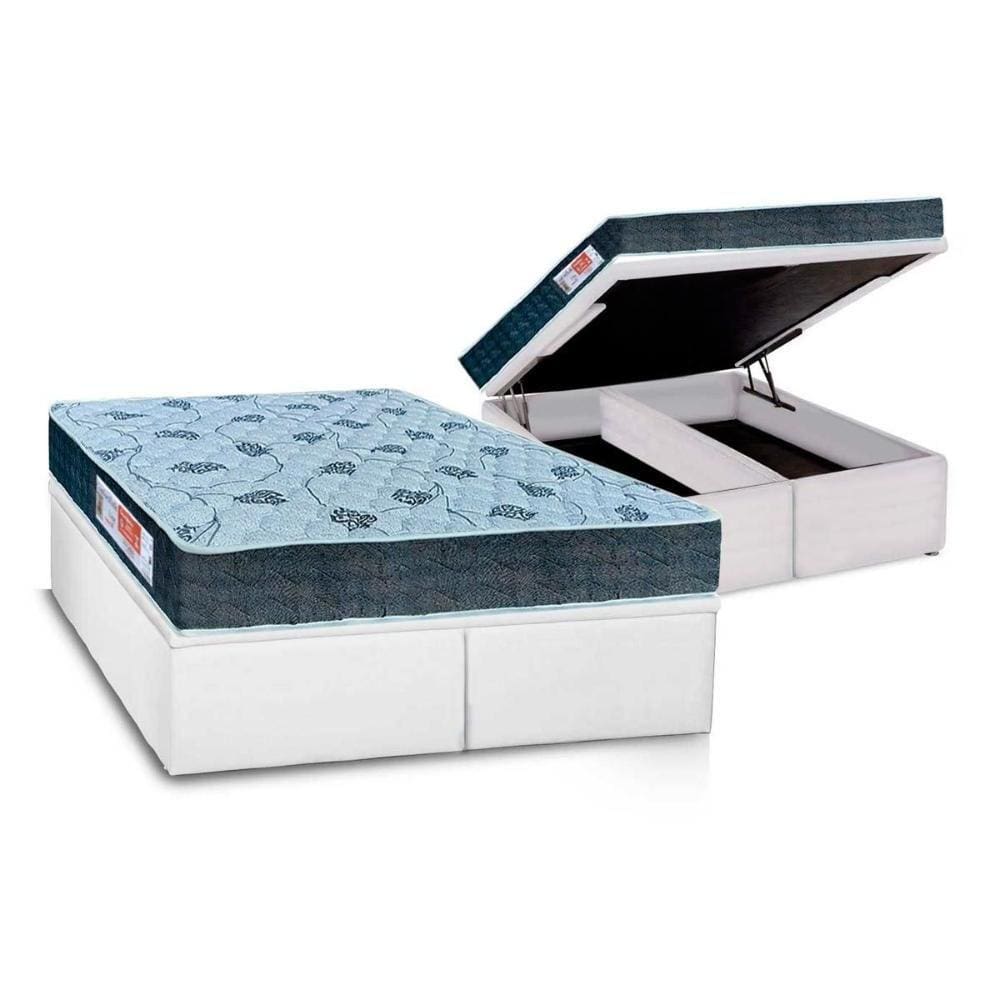 Cama Box Baú Queen: Colchão Espuma D45 Orthoflex Comfortpedic Line + Base CRC Courano White(158x198)