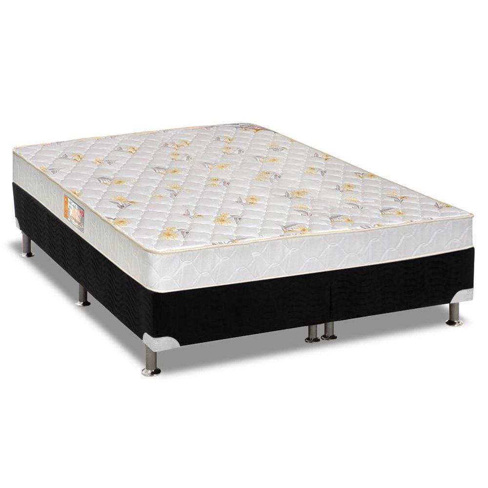 Cama Box Queen: Colchão Espuma Castor D28 Sleep Max + Base CRC Suede Black(158x198)
