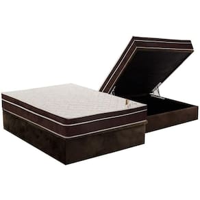 Cama Box Baú Casal: Colchão Ortopédico Ortobom Exclusive + Base CRC Suede Brown(138x188)