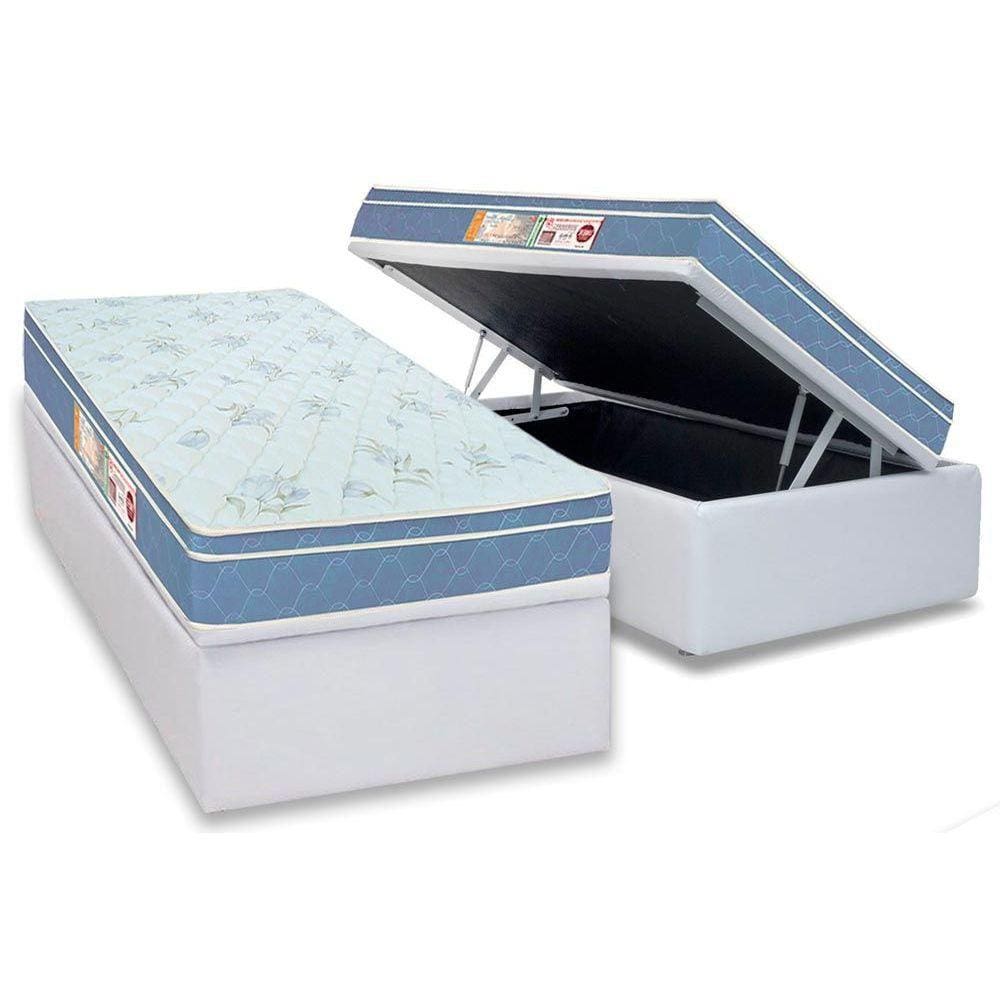 Cama Box Baú Solteiro: Colchão Espuma D45 Castor Sleep Max + Base CRC Courano White(88x188)