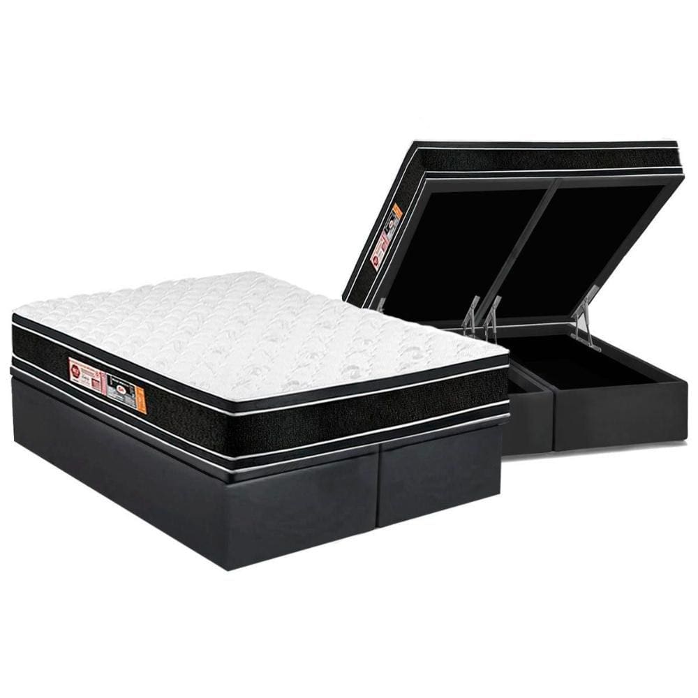 Cama Box Baú Queen: Colchão Espuma D33 Castor Black e White Double Face + Base CRC Suede Gray(158x198)