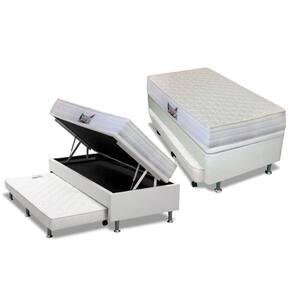 Cama Box Baú c/Auxiliar Solteiro: Colchão Anatômico Herval D28 / AG65 Frontier + Base CRC Courano White(88x188)