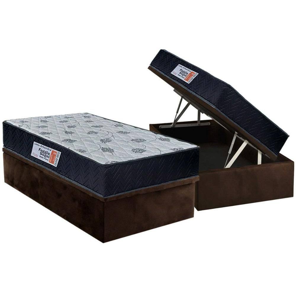 Cama Box Baú Solteiro: Colchão Ortopédico Orthoflex Foggia Sogni Unic Face + Base CRC Suede Brown(88x188)