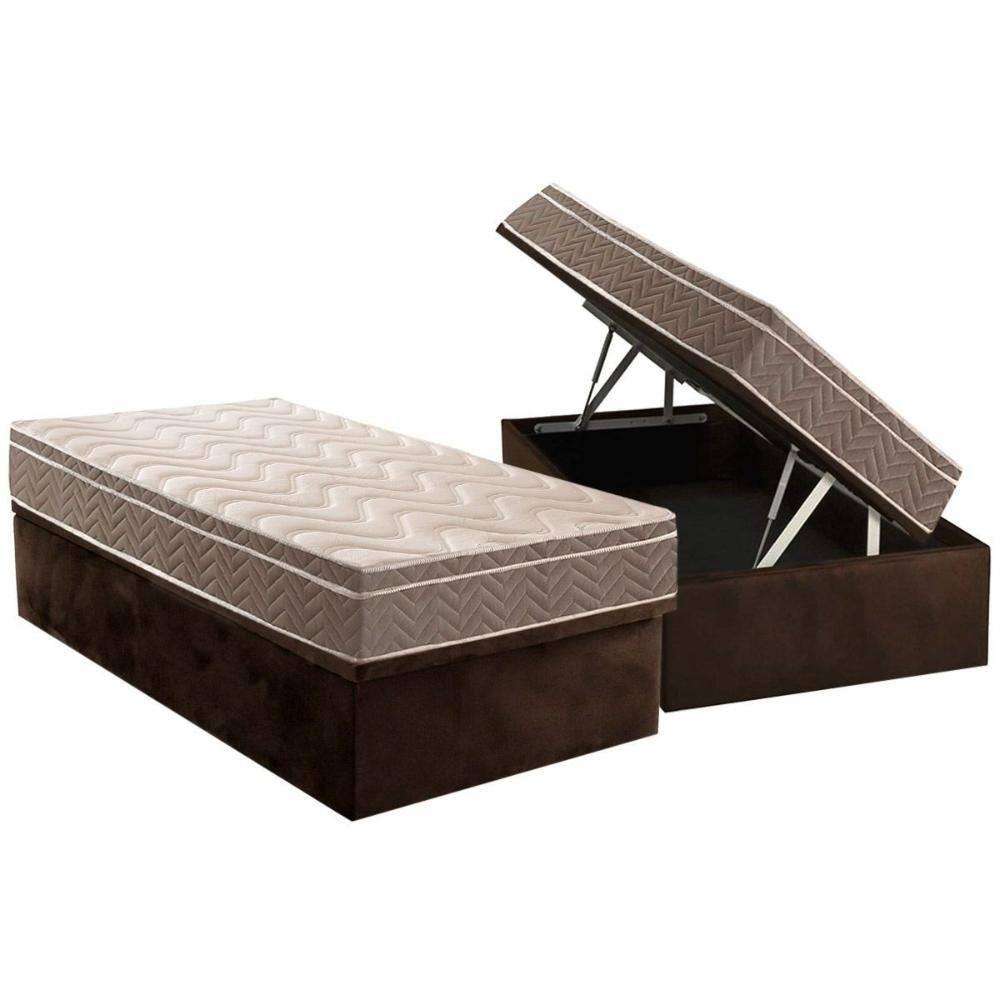 Cama Box Baú Solteiro: Colchão Anatômico Paropas D28 / EP Pasquale + Base CRC Suede Brown(88x188)