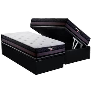Cama Box Baú Solteiro: Colchão Molas Herval Maxspring Málaga + Base CRC Suede Black(88x188)