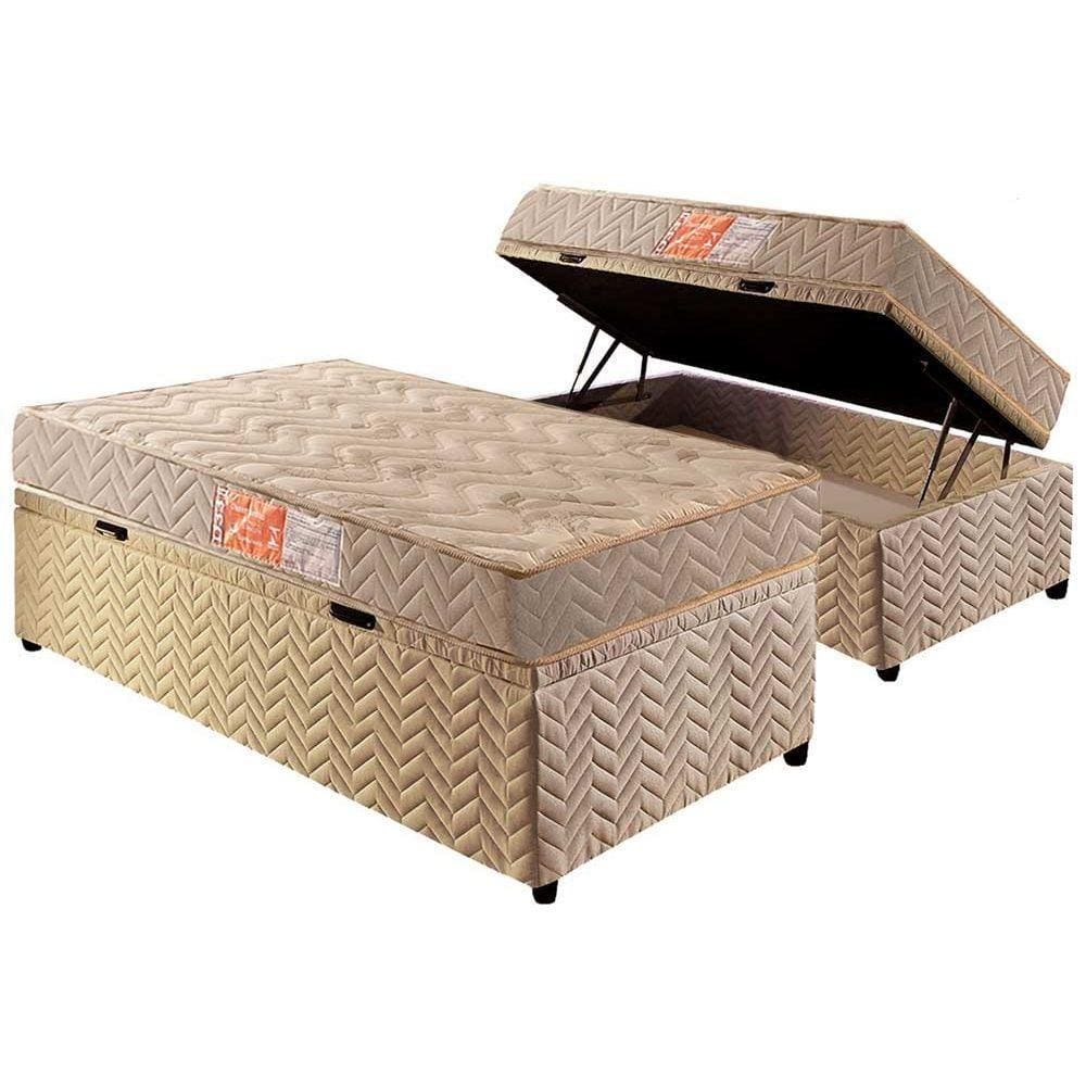Cama Box Baú Solteiro: Colchão Espuma D33 Paropas Pasquale + Base CRC Suede Clean(88x188)