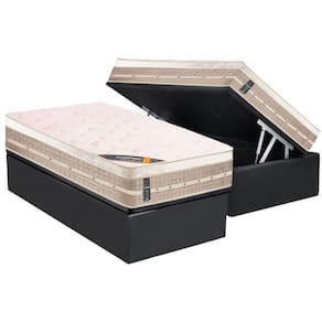 Cama Box Baú Solteiro: Colchão Molas Bonnel Castor Premium Tecnopedic + Base CRC Suede Gray(88x188)