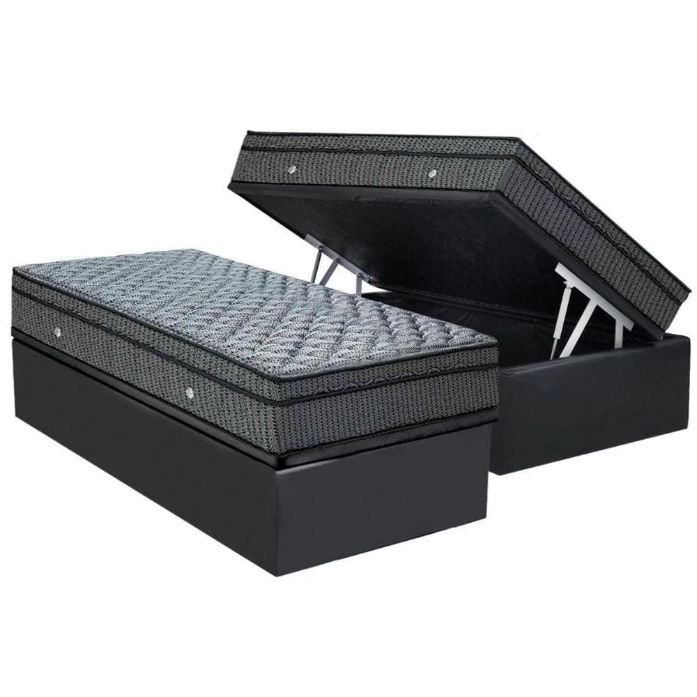 Cama Box Baú Solteiro: Colchão Molas Ortobom Hotelaria Multilastic Orthotel Luxo + Base CRC Suede Gray(88x188)
