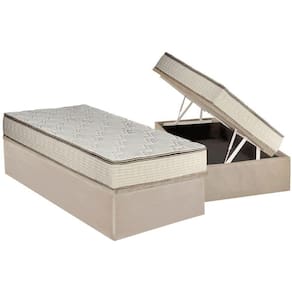Cama Box Baú Solteiro: Colchão Molas Luckspuma Bonnel Montreal Spring + Base CRC Suede Clean(88x188)