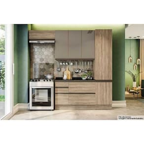 Kit de Cozinha 5 Peças Maxxi (2 Armários + 1 Balcão + 1 Paneleiro + 1 Complemento) CZ245 Nogal - Kappesberg