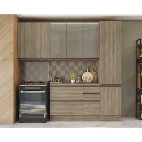 Cozinha Modulada Kappesberg Maxxi (2 Armários+ 1 Balcão + 1 Paneleiro + 1 Complemento) 5 Peças CZ246 Nogal-Kappesberg