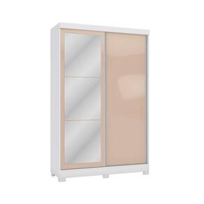Guarda Roupa 2 Portas de Correr e 2 Gavetas c/Espelho e Pés N571 Branco/Macadamia - Kappesberg
