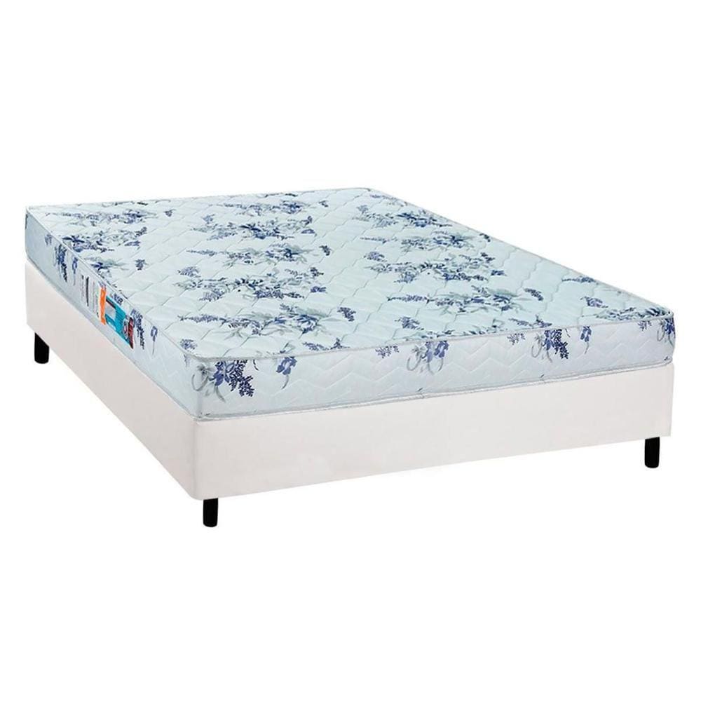 Cama Box Casal: Colchão Espuma Luckspuma D28 Celebrity + Base CRC Courano White(138x188)
