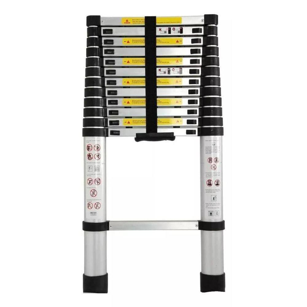 Escada Telescópica Inox Portátil 13 Degraus Multifuncional 3,8Mts