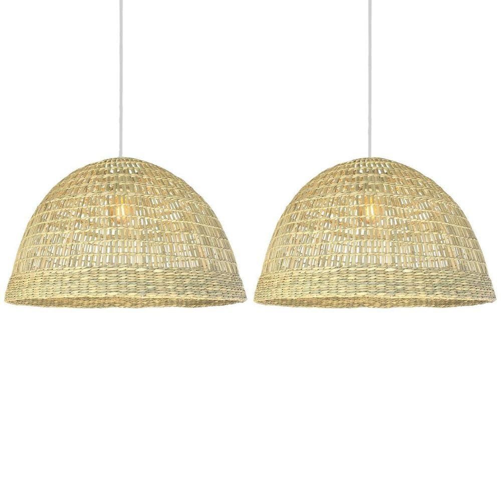 2 Pendente Boho Em Fibra Natural Junco Lanchonete Nat49