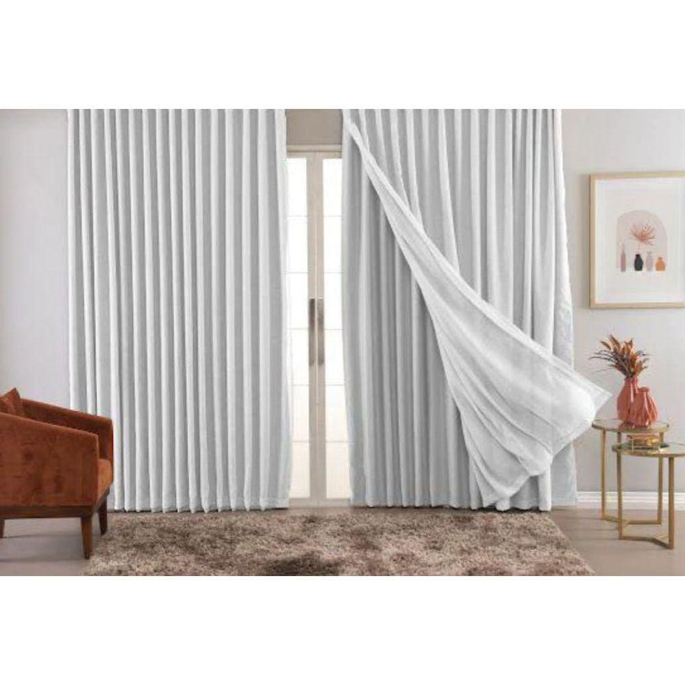 Cortina Trilho Suiço Blackout Com Linho Branca 5.00 X 2.60