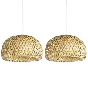 Kit 2 Pendente Fibra Natural Bambu Mesa Sala Boho Nat53